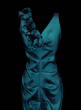 Stunning Mermaid V Neck Blue Satin Pleated Long Prom Dresses Evening Outfits Formal Dress HZ0311