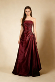 A-Line Navy Blue Strapless Satin Beading Vintage Long Party Dress Evening Dress, HZ0427