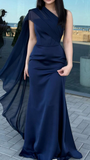 Elegant Evening Dresses Navy Blue Mermaid Prom Dress for Women Strapless Simple Long Formal Gowns HZ0311
