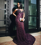 Sexy Special Occasion Dress Mermaid Sweetheart Grape Sequins Prom Dresses With Beads Gem Party Dress Long Evening Dresses HZ0311
