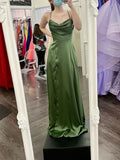 Classy A Line Halter Green Satin Long Prom Dresses Formal Dress Birthday Outfits Prom Gown HZ0311