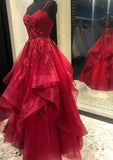 Pretty Ball Gown Spaghetti Straps Burgundy Tulle Prom Dresses Formal Dress 18th Birthday Outfits Prom Gown HZ0311