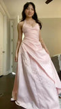 Pretty Ball Gown Halter Pink Prom Dresses Formal Dress 18th Birthday Outfits Prom Gown HZ0311