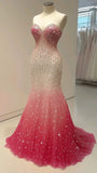 Classy Mermaid Sweetheart Pink Silver Beaded Floor Length Prom Dresses Formal Dress Birthday Outfits Prom Gown HZ0311