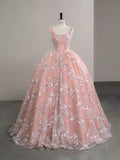 Charming Ball Gown Square Neck Lace Pink Long Quinceanera Dress Sweet 15 16 Dresses HZ0311
