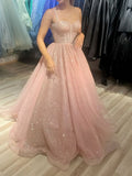 Elegant Ball Gown Spaghetti Strap Blush Pink Tulle Senior Aesthetic Prom Dresses Prom Gowns Formal Outfits Graduation Dress HZ0311