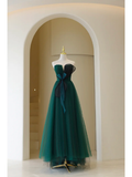 Unique Ball Gown Sweetheart Tulle Dark Green Senior Aesthetic Prom Dresses Prom Gowns Formal Outfits Graduation Dress HZ0311