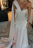 Exquisite Mermaid One Shoulder Pink Chiffon With Silver Beaded Prom Dresses Long Party Dress 18th Birthday Outfits Prom Gown HZ0311