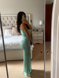 Shinning Mermaid Strapless Green Sequin Prom Dresses Party Dress 18th Birthday Outfits Graduation Dress HZ0311