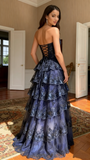 Special A Line Sweetheart Dark Navy Blue Lace Sequin Sleeveless Long Prom Dresses Inspo Prom Gown HZ0311