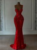 Sparkly Mermaid Spaghetti Straps White Sequin Beaded Wedding Dress Long Bridal Gown Wedding Dresses HZ0311