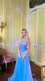 Pretty Mermaid Strapless Maxi Long Party Yellow Chiffon Prom Dresses Evening Dress HZ0311