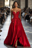 Sexy A Line Sweetheart Silk Satin Red Long Prom Dresses Impress 18th Birthday Outfits Prom Gown HZ0311