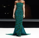 Sexy Mermaid Strapless Green Sequins Long Prom Dresses For Teens Formal Dress Birthday Outfits Prom Gown HZ0311