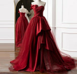 Princess Ball Gown Strapless Red Long Prom Dresses Impress 16 Birthday Outfits Prom Gown HZ0311