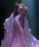 Fairy-tale Mermaid Sweetheart Pink Long Prom Dresses For Teens Formal Dress Birthday Outfits Prom Gown HZ0311