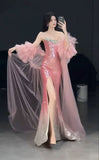Fairy-tale Mermaid Sweetheart Pink Sequin Long Prom Dresses For Teens Formal Dress Birthday Outfits Prom Gown HZ0311