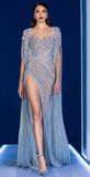 Fairy-tale Mermaid Scoop Neck Light Blue Sequin Tulle Long Prom Dresses Formal Dress Birthday Outfits Prom Gown HZ0311
