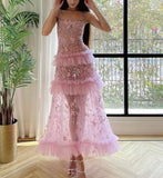 Chic Ball Gown Spaghetti Straps Pink Ankle Length Prom Dresses Formal Dress Birthday Outfits Prom Gown HZ0311