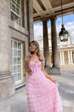Modest A line Sweetheart Pink Tulle Prom Dresses Long Party Dress 18th Birthday Outfits Graduation Dress HZ0311