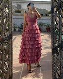 Chic Ball Gown Dusty Rose Tulle Ankle Length Prom Dresses Formal Dress Birthday Outfits Prom Gown HZ0311