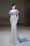 Classy Mermaid Off The Shoulder Sequin Prom Dresses Formal Dress 18th Birthday Outfits Prom Gown HZ0311