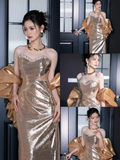 Shinning Mermaid Sweetheart Sequin Gold Prom Dresses Formal Dress 18th Birthday Outfits Prom Gown HZ0311