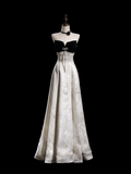 Retro A line Strapless Satin Long Prom Dresses Impress 18th Birthday Outfits Prom Gown HZ0311