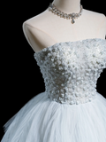 Timeless Ball Gown Strapless Light Sky Blue Tulle Long Prom Dresses For Teens Formal Dress Floor Length Prom Gown HZ0311