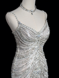 Vintage Mermaid Spaghetti Strap Sleeveless Sequin Fitted Beaded Long Wedding Dress Bride Gown Wedding Dresses HZ0311
