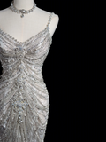 Vintage Mermaid Spaghetti Strap Sleeveless Sequin Fitted Beaded Long Wedding Dress Bride Gown Wedding Dresses HZ0311