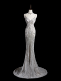 Vintage Mermaid Spaghetti Strap Sleeveless Sequin Fitted Beaded Long Wedding Dress Bride Gown Wedding Dresses HZ0311