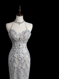 Vintage Mermaid Halter Sleeveless Sequin Beaded Tulle Fitted Beaded Long Wedding Dress Bride Gown Wedding Dresses HZ0311
