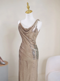 Sparkle Mermaid Asymmetrical Straps Champagne Sequin Long Prom Dresses Impress 19th Birthday Outfits Prom Gown HZ0311