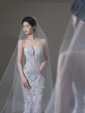 Princess Mermaid Sweetheart Silver Sequin Fitted Long Wedding Dress Bridal Gown Wedding Dresses HZ0311