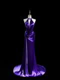 Modest Mermaid Scoop Neck Grape Silk Satin Long Prom Dresses Impress 19th Birthday Outfits Prom Gown HZ0311