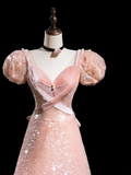 Retro A Line Sweetheart Blush Pink Velvet Sequin Long Prom Dresses Impress 18th Birthday Outfits Prom Gown HZ0311