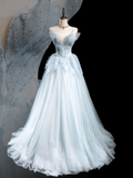 Pretty Ball Gown Sweetheart Light Sky Blue Tulle Senior Aesthetic Prom Dresses Prom Gowns Formal Outfits Graduation Dress HZ0311