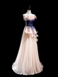 Modest A line Strapless Blush Pink Tulle Pleated Long Prom Dresses Formal Dress 18th Birthday Outfits Prom Gown HZ0311