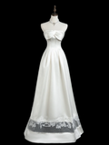 Timeless A line Strapless Sleeveless Satin Fitted Long White Wedding Dress Bride Gown Wedding Dresses HZ0311