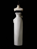 Pretty Sheath Strapless White Satin Prom Dresses Formal Dress 18th Birthday Outfits Prom Gown HZ0311
