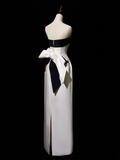 Pretty Sheath Strapless White Satin Prom Dresses Formal Dress 18th Birthday Outfits Prom Gown HZ0311