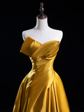 Chic Ball Gown Sweetheart Gold Satin Ruffles Senior Aesthetic Prom Dresses Prom Gowns Formal Outfits Graduation Dress HZ0311