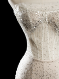 Vintage Sheath Strapless Sleeveless White Fitted Beaded Long Wedding Dress Bride Gown Wedding Dresses HZ0311