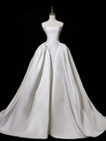 Princess Ball Gown Strapless Sleeveless Satin Fitted Corset Long Wedding Dress Bride Gowns White Wedding Dresses HZ0311