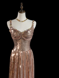 Chic A Line Sweetheart Gold Sequin Beads Senior Aesthetic Prom Dresses Prom Gowns Formal Outfits Party Dress HZ0311