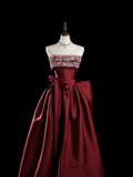 Classy Ball Gown Strapless Burgundy Satin Prom Dresses Formal Dress 20th Birthday Outfits Prom Gown HZ0311