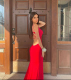 Simple Mermaid Spaghetti Straps Red Backless Long Prom Dresses Formal Dress 18th Birthday Outfits Prom Gown HZ0311