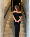Pretty Mermaid Off The Shoulder Black Pleated Prom Dresses Formal Dress Party Outfits Prom Gown HZ0311