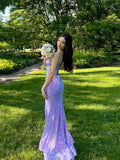 Fancy Mermaid V Neck Lilac Sequin Long Prom Dresses For Teens Formal Dress Party Outfits Prom Gown HZ0311